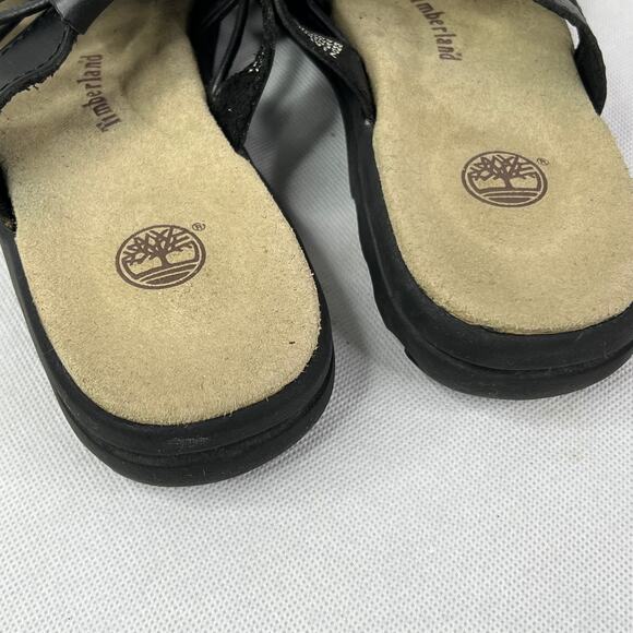 Timberland Womens Slides Sandals Black Leather Soft Footbed Strappy Flat 7.5 - Picture 5 of 7